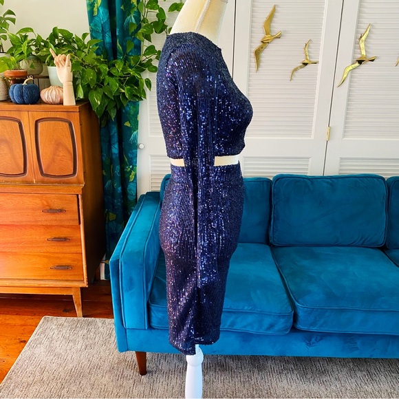 Salty Sophia Sequin 2 Piece Matching Dress Set Midnight Navy Blue NYE New Medium - Picture 8 of 13
